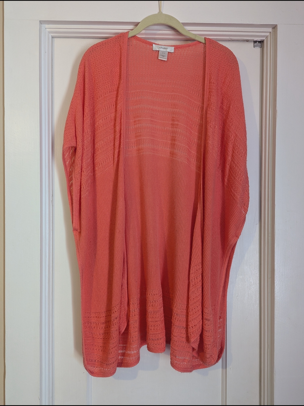 CJ Banks Coral Open-Front Knit Cardigan